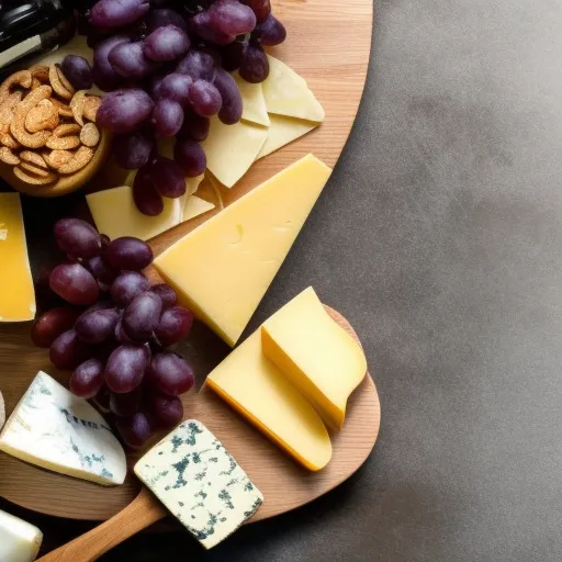 

A photo of a cheese board with a variety of cheeses and a bottle of red wine, suggesting the perfect pairing.