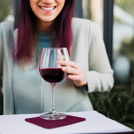 

A picture of a smiling woman holding a glass of red wine, with a book about wine open in front of her.