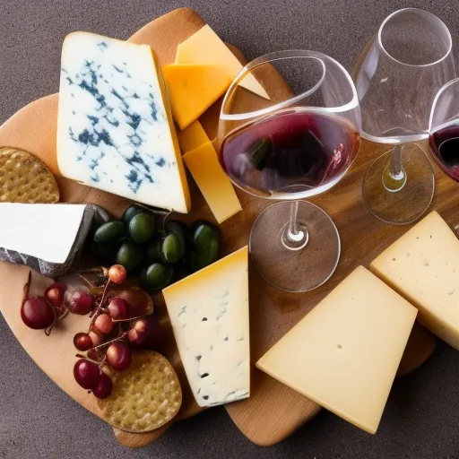 

A photo of a variety of cheeses and wines, with a cheese board and glasses, to demonstrate the range of options available for pairing.