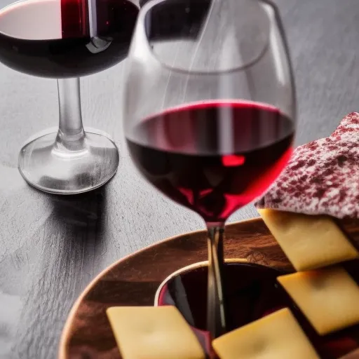 

A close-up of a glass of red wine with a plate of cheese and crackers, illustrating the perfect pairing of wine and food.