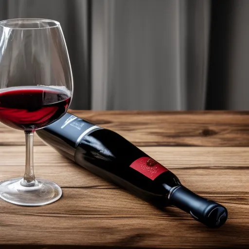 

A magnum wine bottle, filled with a deep red wine, sitting on a wooden table surrounded by glasses.