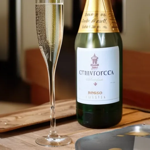 

A bottle of Prosecco Superiore, a sparkling Italian wine, with a glass of the bubbly beverage in the foreground.