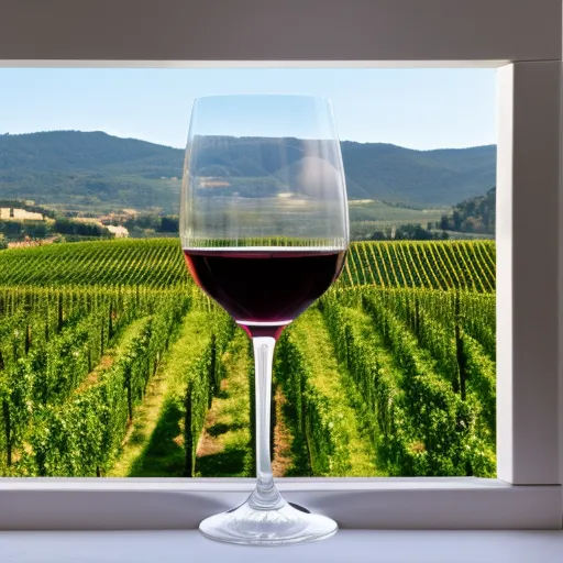 

A picture of a glass of red wine with a vineyard in the background, highlighting the beauty of Italian wine country.