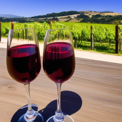 

A picture of a glass of red wine with a backdrop of rolling hills and vineyards in the Portuguese countryside.