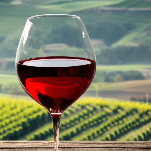 

A picture of a glass of red wine with a vineyard in the background, highlighting the beauty of Italian wine.