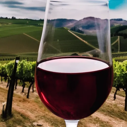 

A picture of a glass of red wine with a vineyard in the background, symbolizing the exploration of the finest wines of the world.