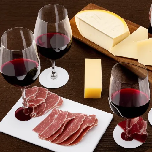 

A picture of a table set with three glasses of red wine, each filled with a different variety of Italian wine, accompanied by a selection of Italian cheeses and cured meats.