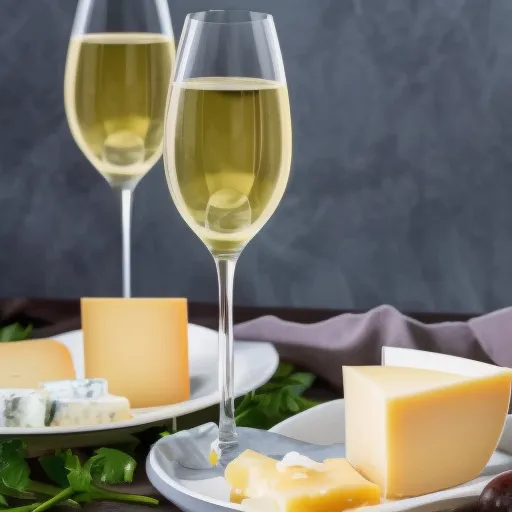 

A photo of a white wine glass filled with Sauvignon Blanc and a plate of assorted cheeses.