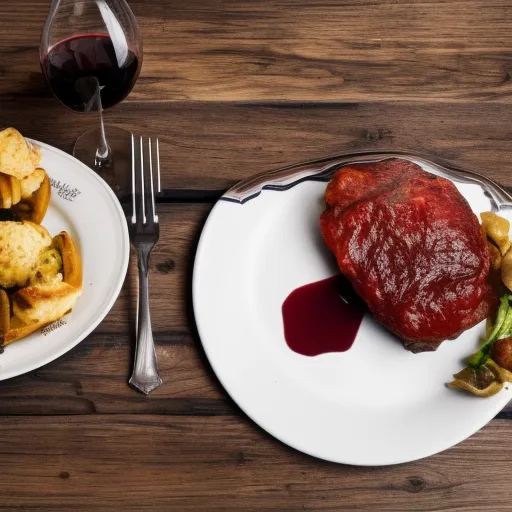 

A picture of a bottle of Italian red wine, with a plate of Italian food, and a glass of wine, on a rustic wooden table.