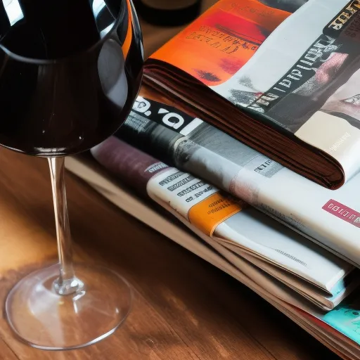 

A close-up of a bottle of red wine and a glass, surrounded by a variety of wine-related magazines, books, and gifts, highlighting the many options available for wine enthusiasts.