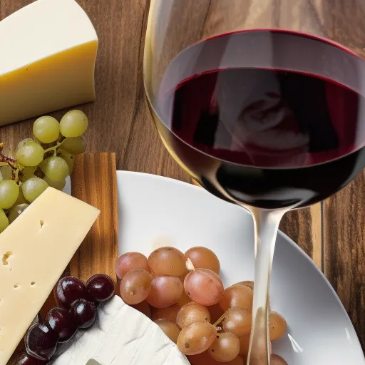 

A glass of red wine with a plate of cheese and grapes, suggesting the perfect food and wine pairing.